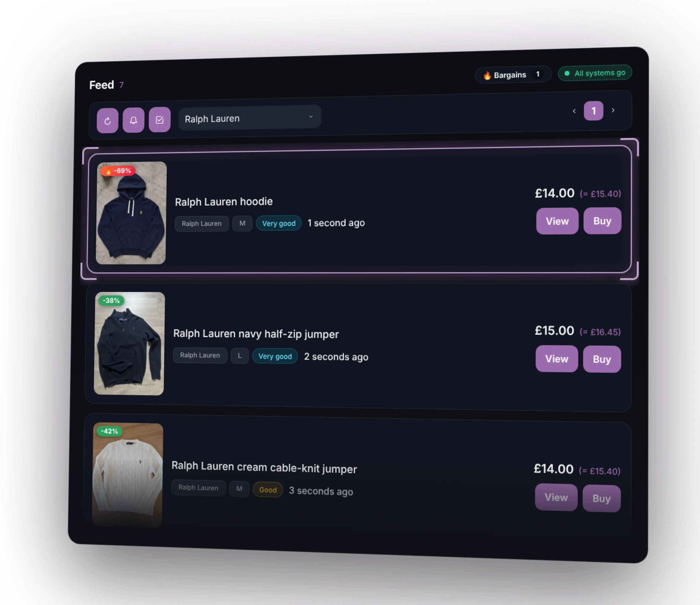 VINTI news feed with a spotted steal